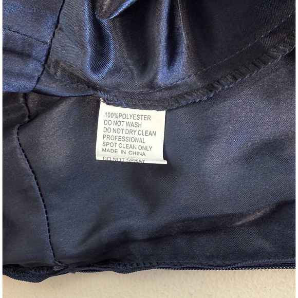 Mac Duggal Ieena Maxi Gown Dress Womens Size 4 Navy Blue High Neck Bow Pleated - Picture 5 of 7